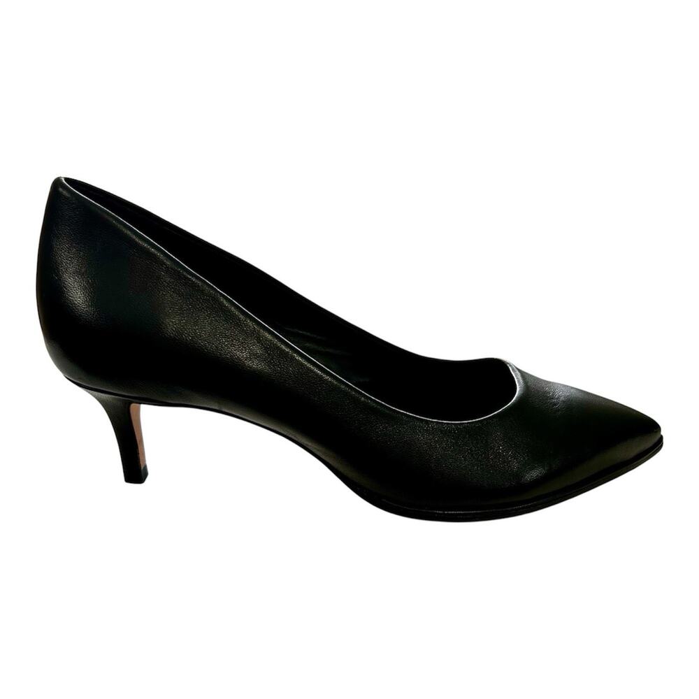 Antonio Melani Ellen Pumps Black Leather Pointed Toe Kitten Heel Size 7.5 W